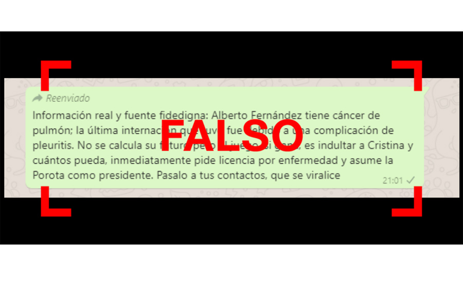 Viral en WhatsApp: es falso que Alberto Fernández fue diagnosticado con cáncer de pulmón