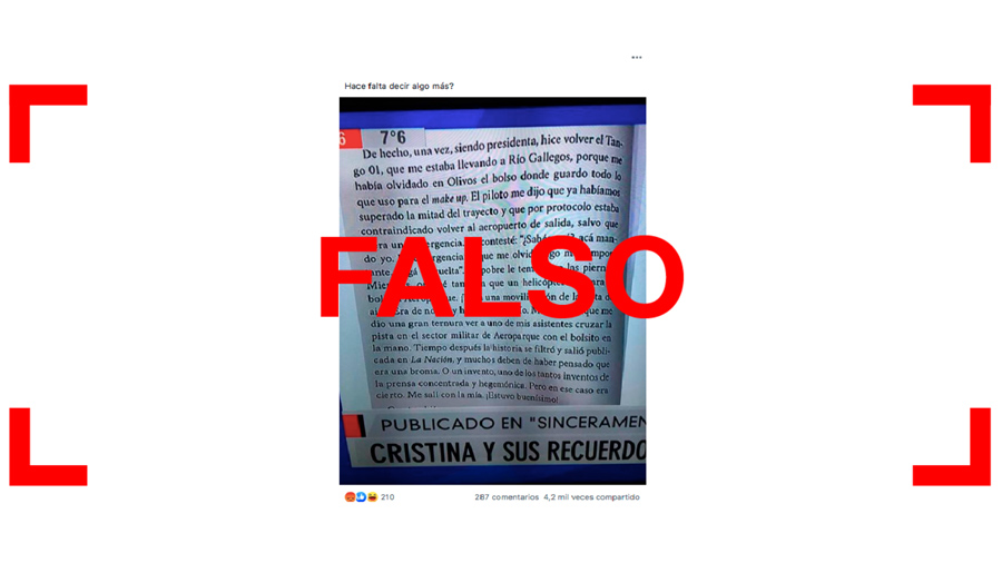 El fragmento del libro que leyó Feinmann sobre CFK y el Tango 01 no es de “Sinceramente”, como se viralizó
