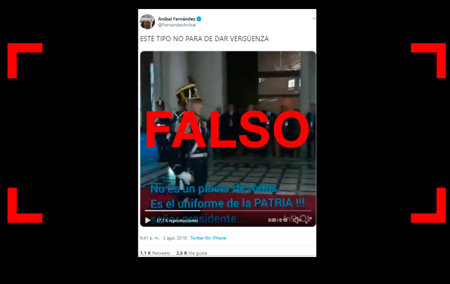 Son falsos los subtítulos del video entre Macri y un granadero que publicó Aníbal Fernández