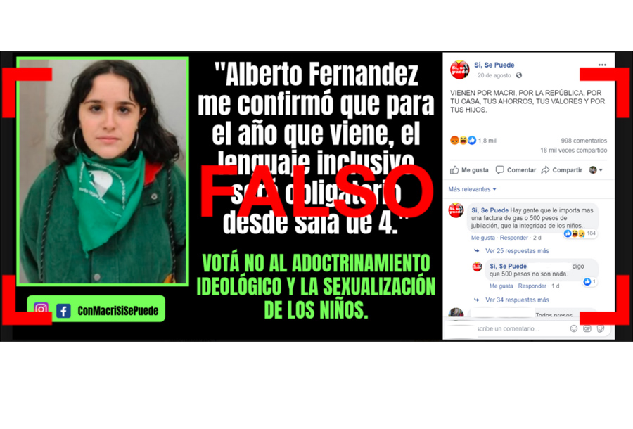 No, Ofelia Fernández no dijo: “Alberto Fernández me confirmó que para el año que viene el lenguaje inclusivo será obligatorio desde sala de 4”
