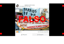 Otra vez circula la foto falsa de una pancarta de Barrios de Pie que dice: “Ahora también hay que trabajar para comer” Otra vez circula la foto falsa de una pancarta de Barrios de Pie que dice: “Ahora también hay que trabajar para comer”