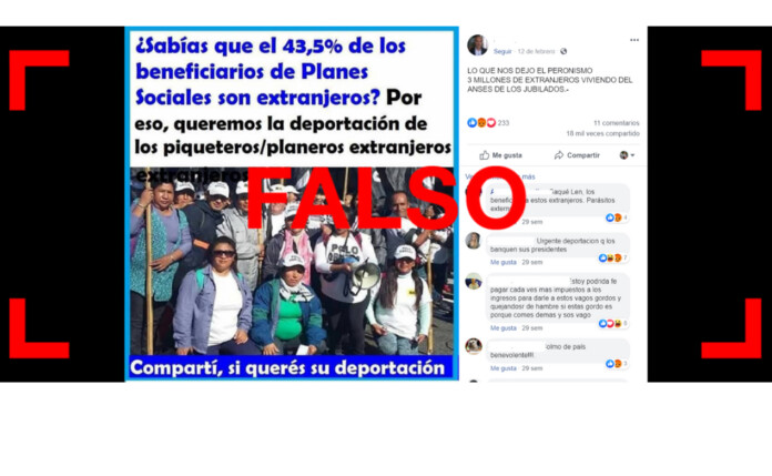 Es falso que casi la mitad de los beneficiarios de programas sociales sean extranjeros