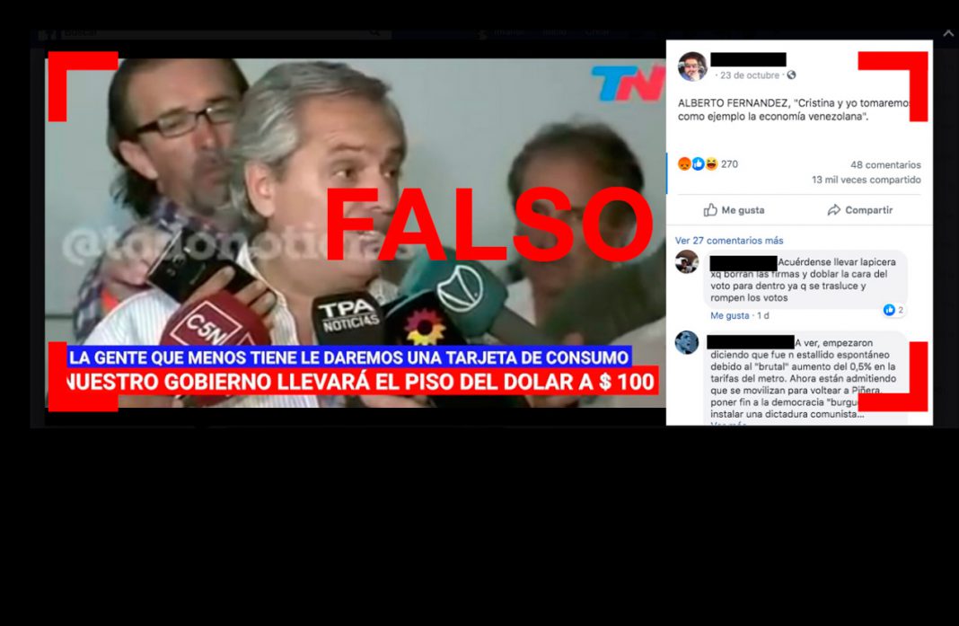 Es falso que Alberto Fernández haya dicho: “Nuestro gobierno llevará el dólar a un piso de 100”