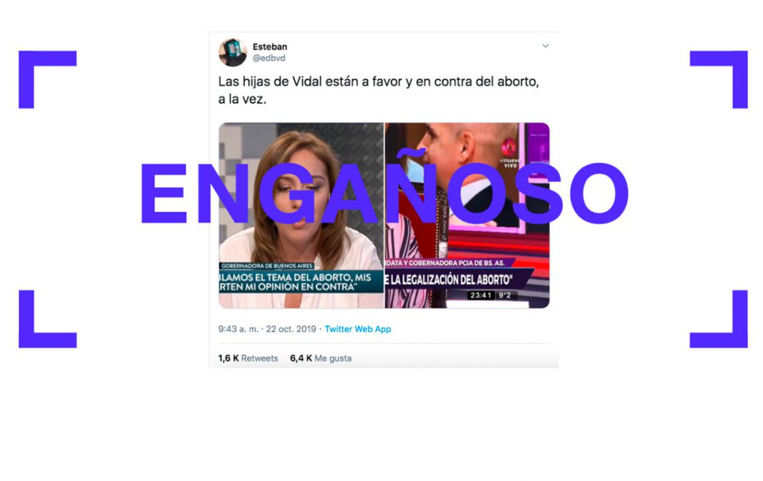 Es engañoso el posteo que habla sobre la posición de las hijas de Vidal ante la legalización del aborto