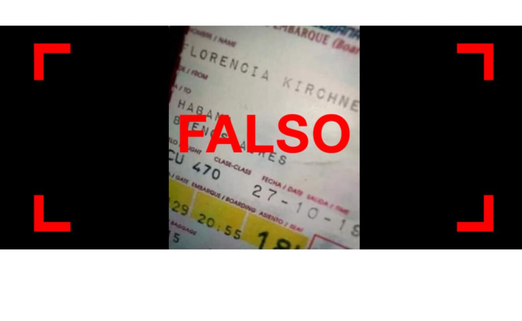 Es falso el pasaje de avión que muestra que Florencia Kirchner viajó a la Argentina el 27 de octubre último