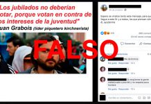 Es falso que Grabois dijo: “Los jubilados no deberían votar porque votan en contra de los intereses de la juventud” Es falso que Grabois dijo: “Los jubilados no deberían votar porque votan en contra de los intereses de la juventud”