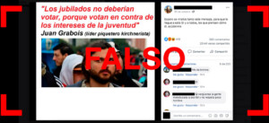 Es falso que Grabois dijo: “Los jubilados no deberían votar porque votan en contra de los intereses de la juventud” Es falso que Grabois dijo: “Los jubilados no deberían votar porque votan en contra de los intereses de la juventud”