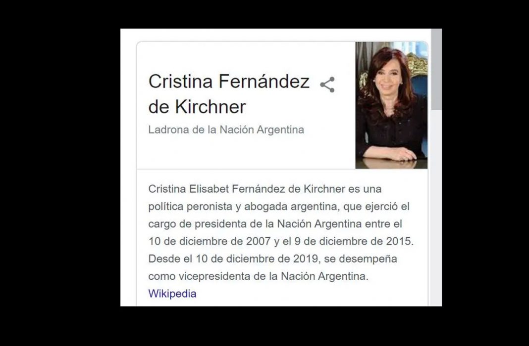 Cristina Kirchner denunció a Google por aparecer en el buscador como 