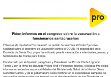 PRO pide informe sobre vacunación en el Congreso y los Judiciales piden la separación del cargo de la Jueza de Paz de Piedra Buena PRO pide informe sobre vacunación en el Congreso y los Judiciales piden la separación del cargo de la Jueza de Paz de Piedra Buena