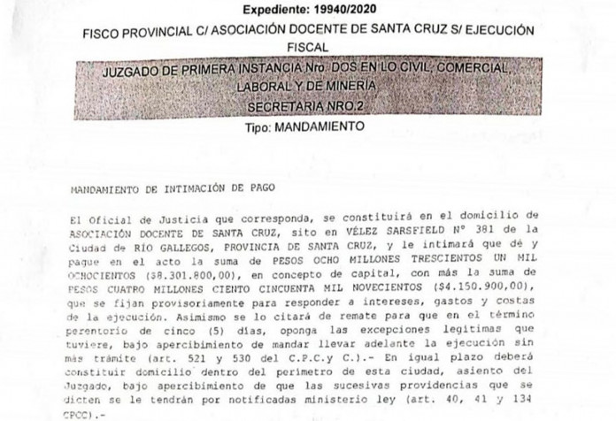 ADOSAC CONDENADA A PAGAR 12 MILLONES DE PESOS LO CONSIDERA UNA EXTORSIÓN Y PERSECUSIÓN SINDICAL DE PARTE DEL GOBIERNO PROVINCIAL