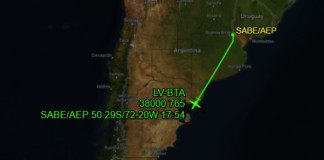 El learjet LV-BTA de YPF volando a El Calafate -
