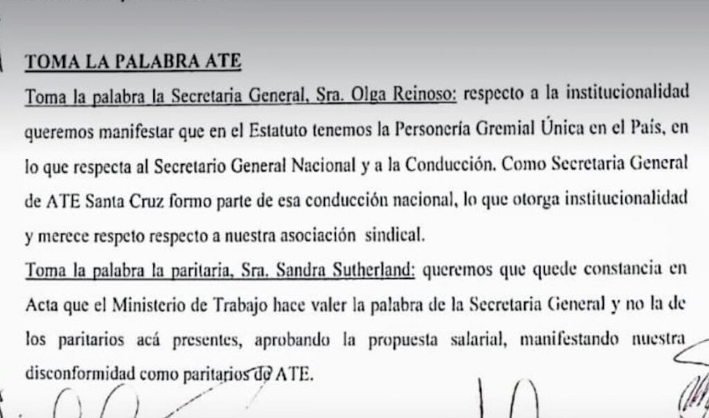 Olga Reinoso en la paritaria central -