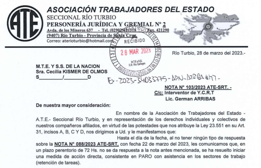 YCRT sigue en pausa. Paro, conciliación no acatada, silencio desde la Intervención, las Usinas sin funcionar y ATE que acusa de desinversión y falta de equipamiento