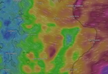 Por temporal de viento, suspenden clases y dictan asueto administrativo en Caleta Olivia, Pico Truncado y Puerto Deseado - Foto: Windy.com
