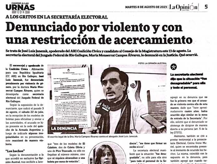 Abogado local y candidato denunció al diario La Opinión Austral y presentó un Amparo en la justicia por los dichos y títulos vertidos en tres notas periodísticas