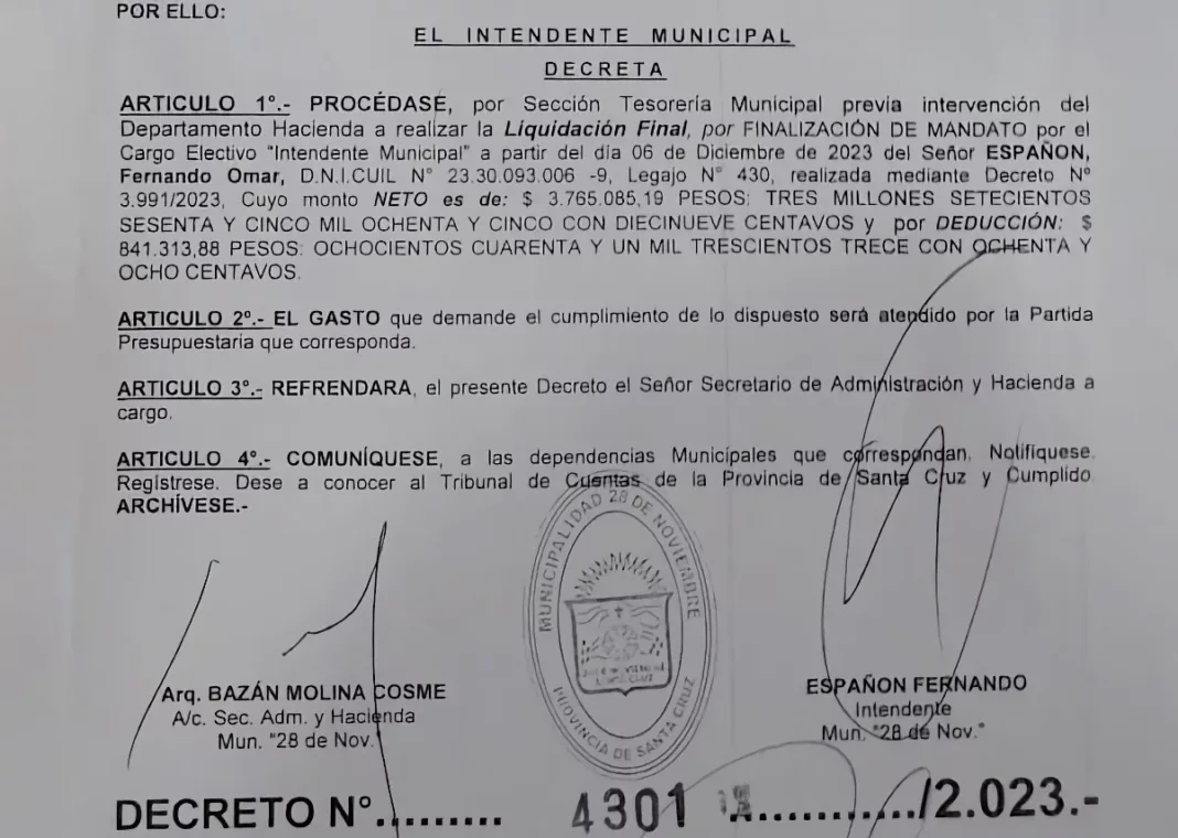 El Gobernador le niega la liquidación a Alicia y sus funcionarios, mientras Españón del SER se autoliquida 4 millones de pesos junto a sus funcionarios salientes del municipio