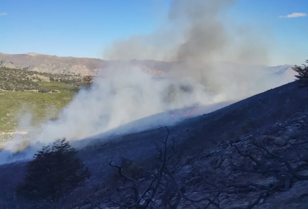 Incendio forestal en las nacientes del río Chubut