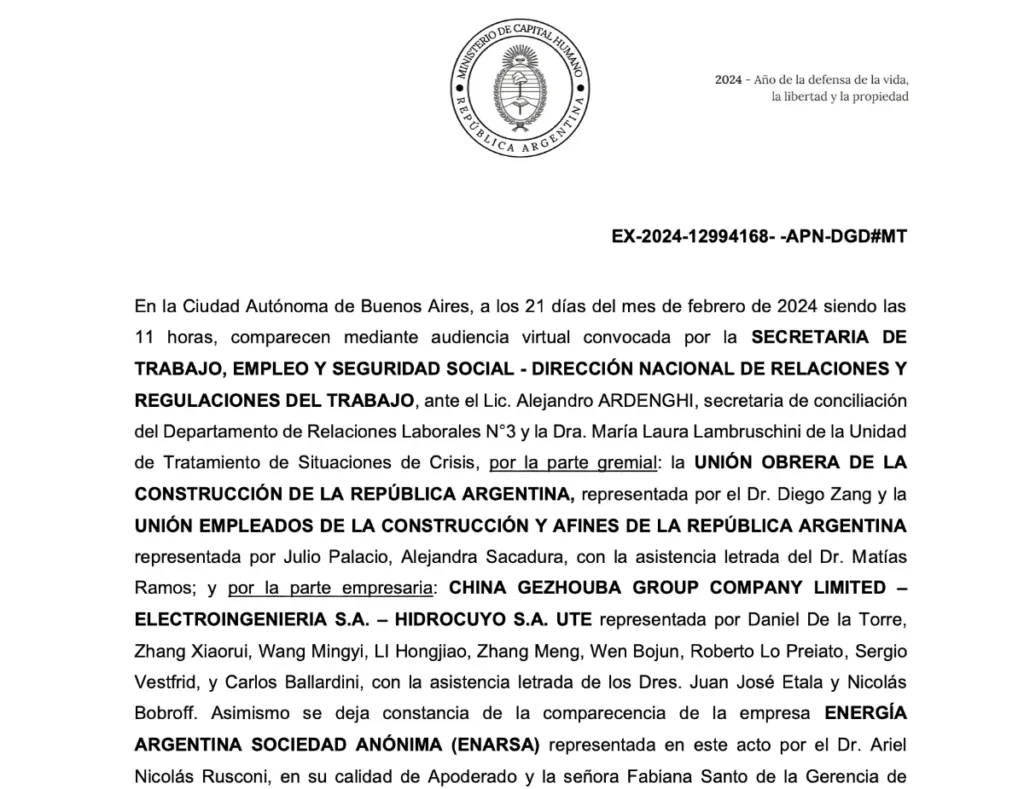 UOCRA declaró un paro en Represas, como escalada por la falta de pago al eliminarse el Fondo Fiduciario que proveía de fondos a la UTE Represas Patagonia