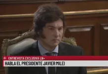 El presidente Javier Milei en una entrevista al canal La Nación + -