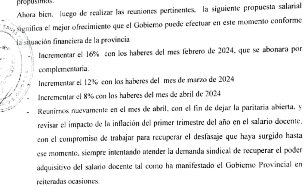 Oferta del gobierno a los docentes: 36% en tres tramos 16% más de lo ofertado a la ex 591