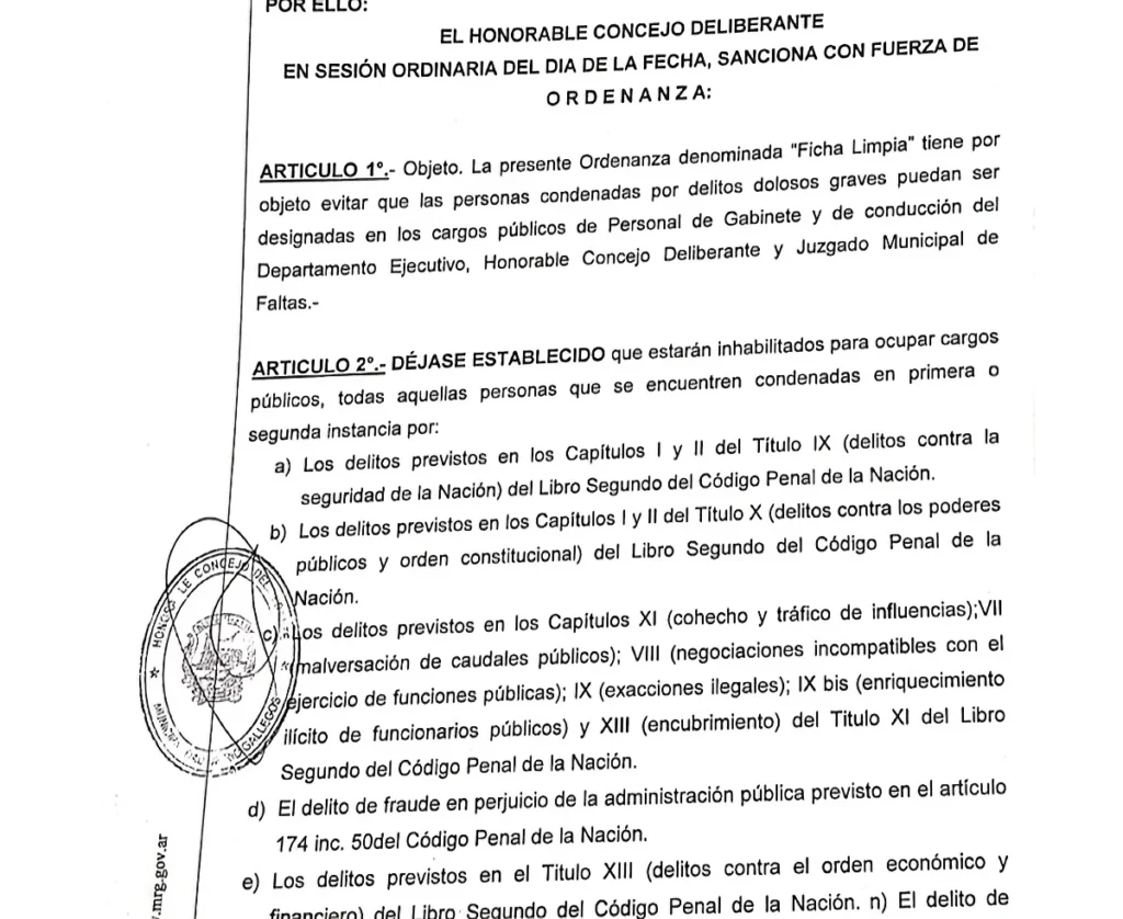 El Concejo Deliberante de Río Gallegos, aprobó la “Ficha limpia” con una variable interesante en relación a otros proyectos  similares