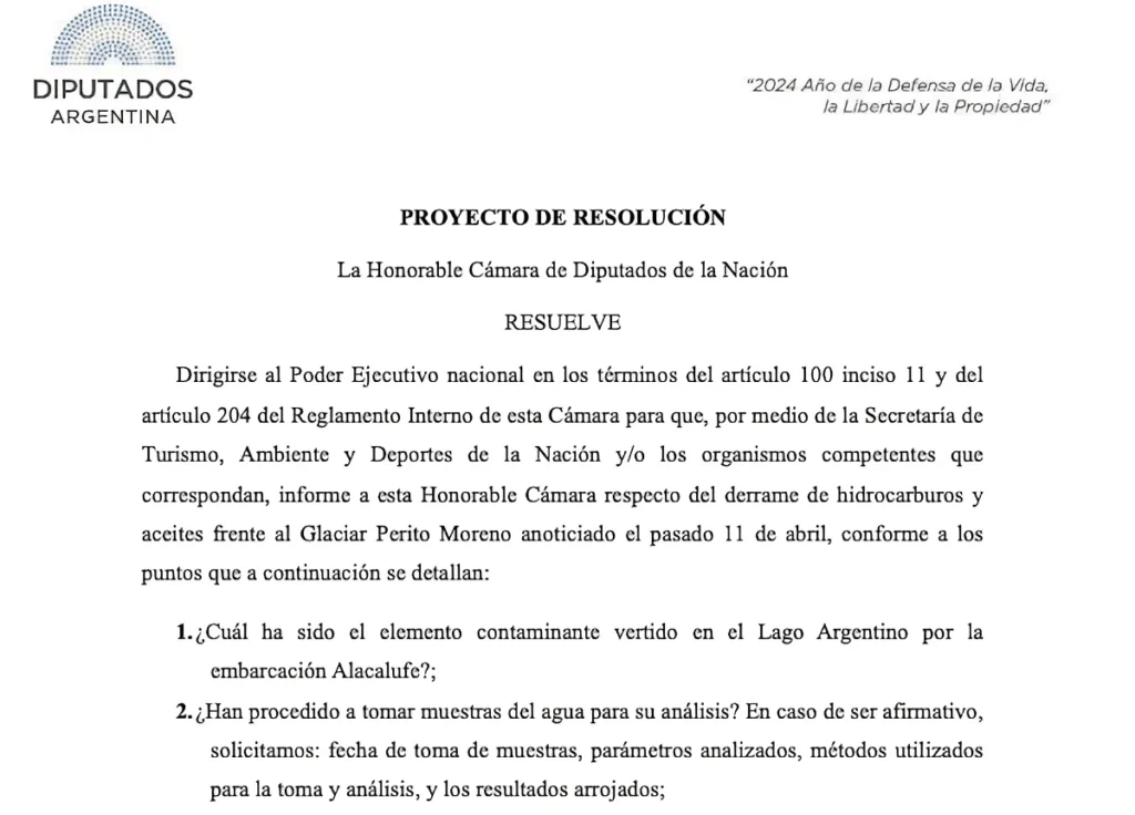 La diputada Roxana Reyes cursó varios pedidos de información por la contaminación en el Glaciar Perito Moreno