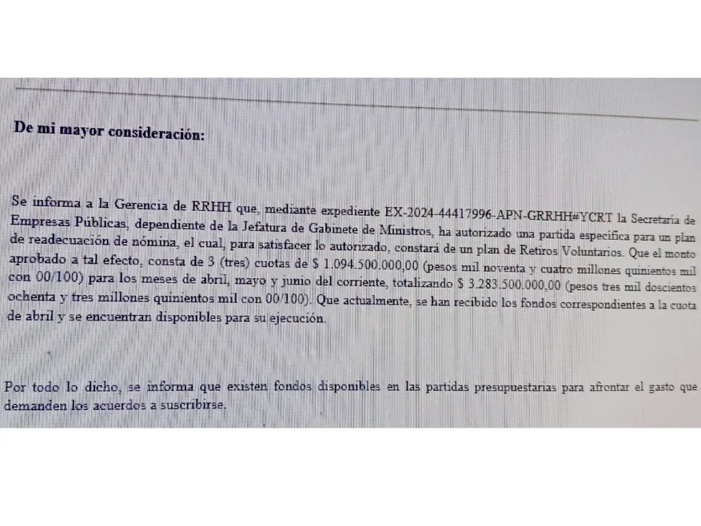 Retiros voluntarios en YCRT