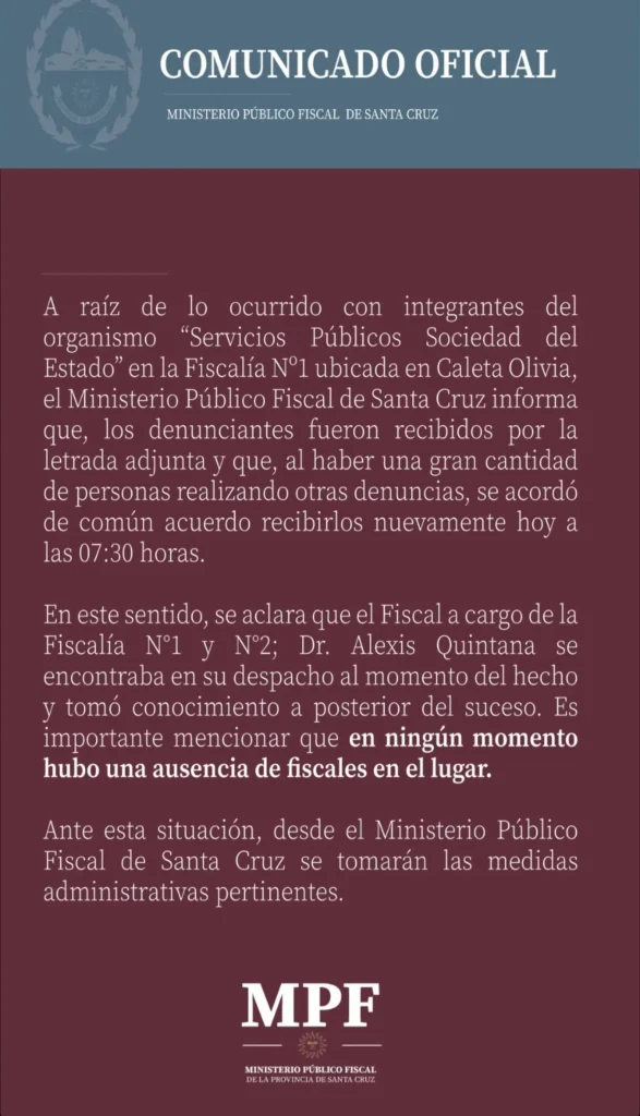 El gobierno atacó a la Fiscalía de Caleta Olivia, el Ministerio Fiscal lo desmintió y denunciantes del ilícito son K relacionados con el pasado del agua en Caleta