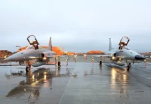Aviones F5 de la Fuerza Aérea de Chile en el aeropuerto de Punta Arenas Chile - Foto: Twitter @César Quezada
