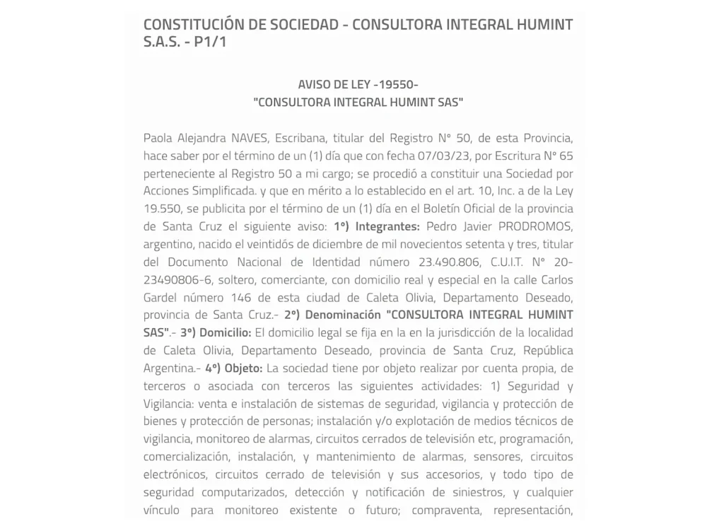 “Consultora Integral Humint SAS”