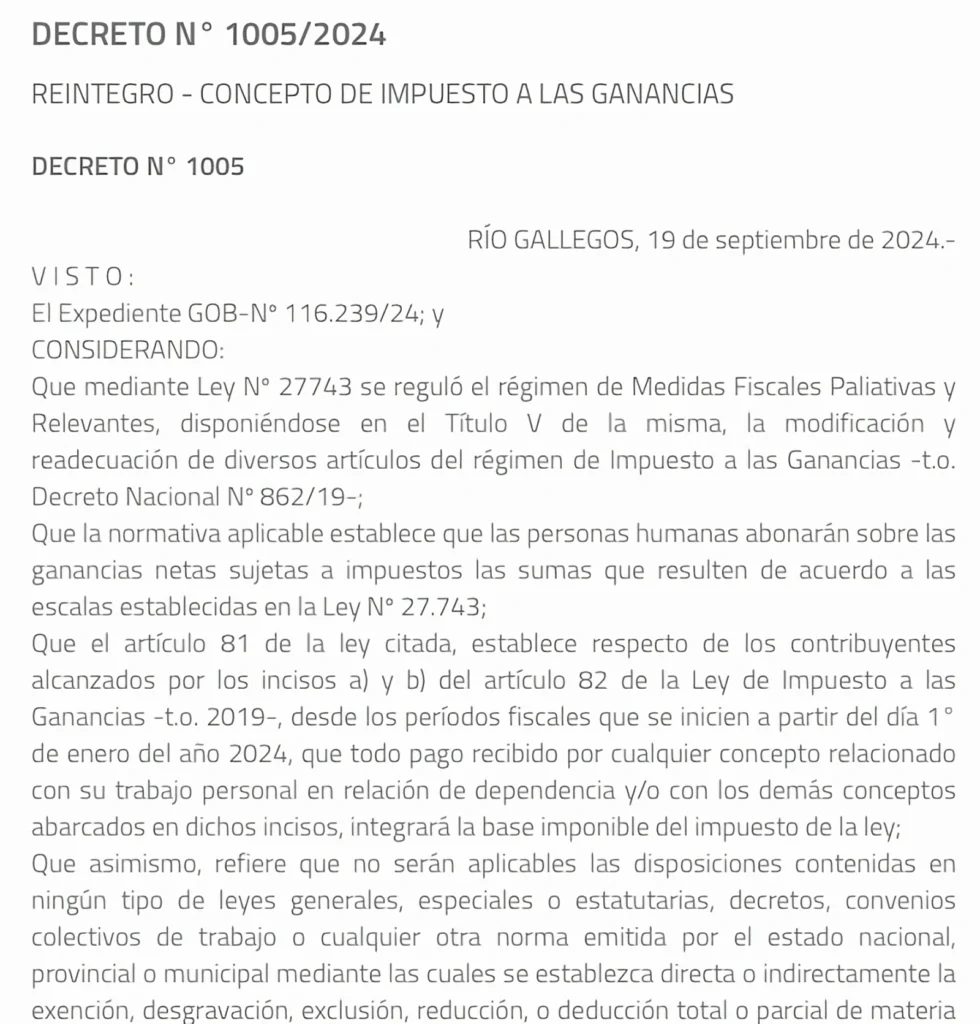 El Decreto 1005/24 del 19 de septiembre 2024