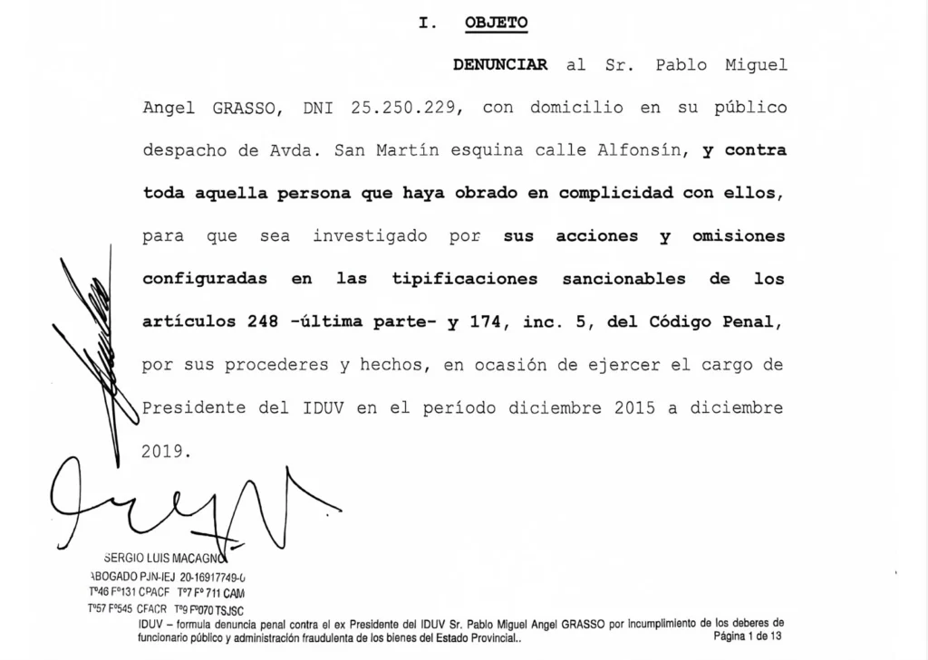 Formalizan denuncia contra Pablo Grasso en su paso por la presidencia del IDUV y pusieron la documentación del Instituto a disposición de la justicia