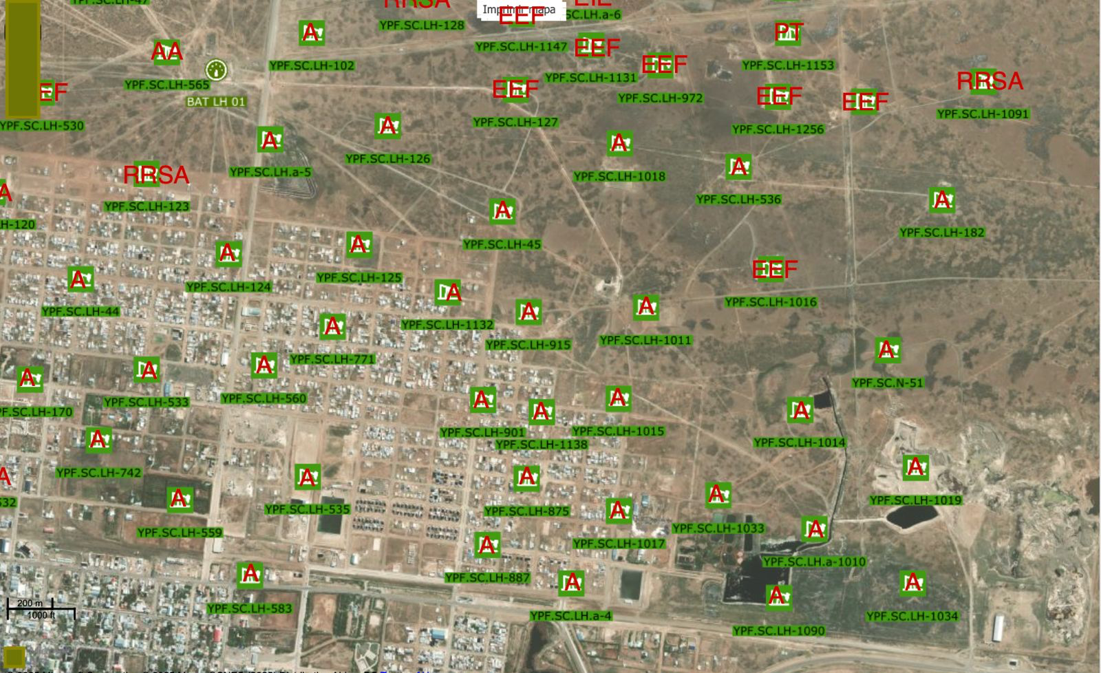 Mapa de pozos petroleros activos y abandonados en los alrededores y bajo la ciudad de Las Heras (Informe III) Mapa de pozos petroleros activos y abandonados en los alrededores y bajo la ciudad de Las Heras (Informe III)