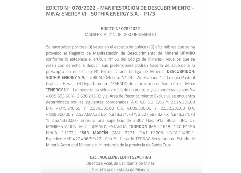 El Gobierno oficializó la sociedad con Sophia Energy para la explotación del uranio en Laguna Sirven y lo que piense Las Heras, no importa