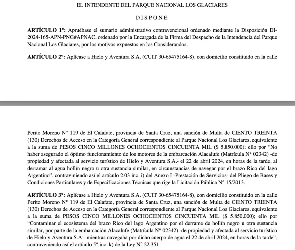 Triple “condena pecuniaria” para la empresa que contaminó el Lago Argentino. En otro país le hubieran retirado la concesión; acá no