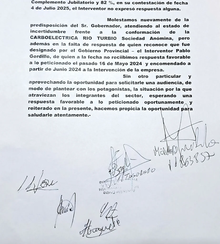 Jubilados de YCRT pidieron al Gobernador Vidal que interceda para el reconocimiento del 82% móvil y criticaron al Interventor por sus inconsistencias y desatención