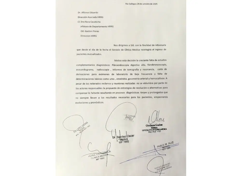 Desde el viernes 24, el Servicio de Clínica Médica del HRRG restringe el ingreso de pacientes mutualizados por falta de recursos e insumos