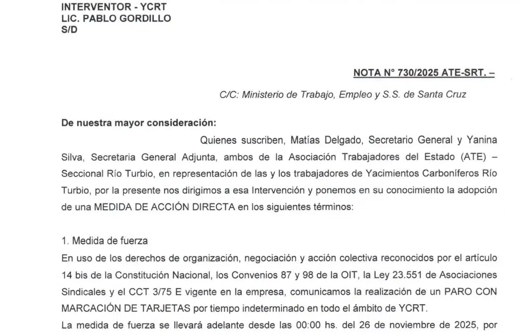 Paro de ATE y otros sindicatos en YCRT. Por tiempo indeterminado y en base a una lista de incumplimientos de años que estalla ahora por razones políticas