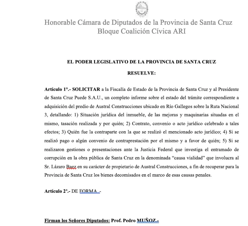 Diputado pide precisiones sobre la compra del predio de la ex Austral Construcciones y se encienden las sospechas de un posible negociado