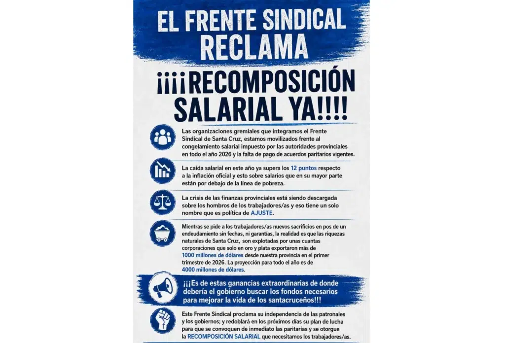 Los sindicatos de Santa Cruz (excepto Adosac) evitan rechazar formal y objetivamente el endeudamiento por U$S 600 millones del gobierno ¿Lo apoyan?