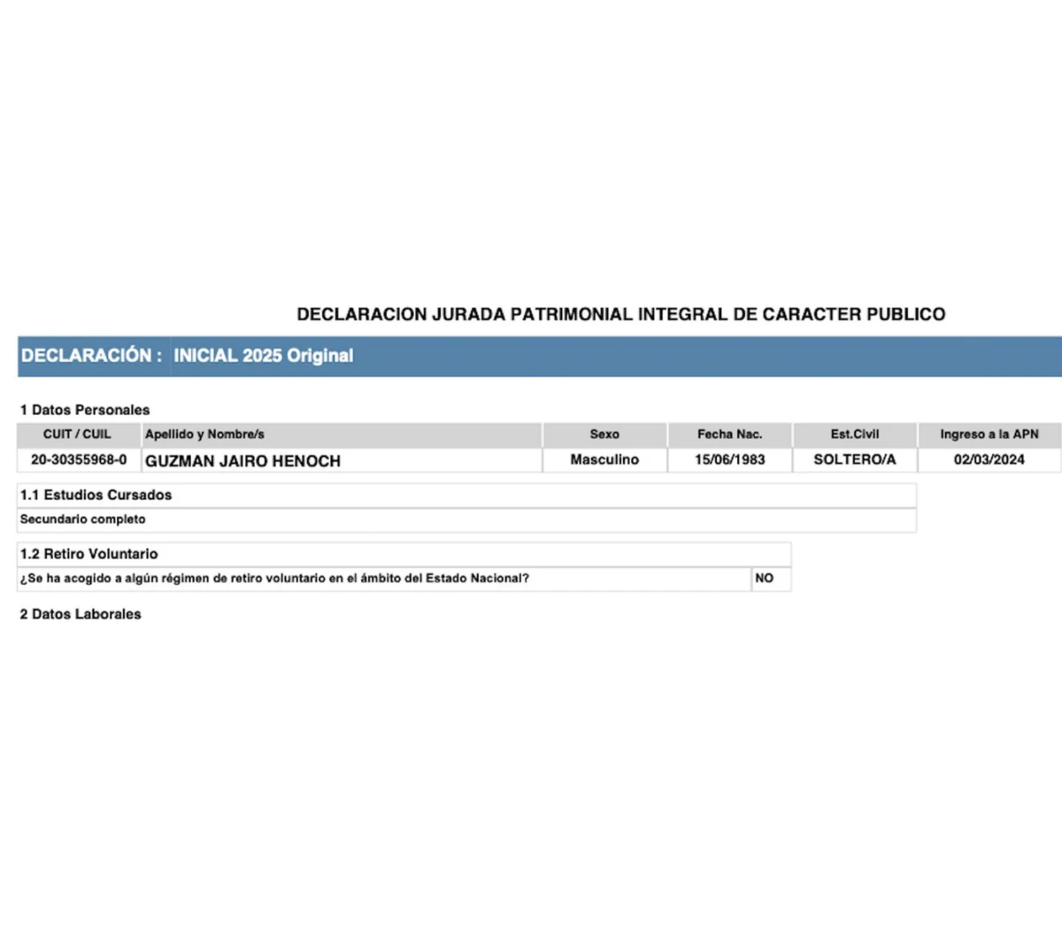 La declaración jurada de Jairo Guzmán