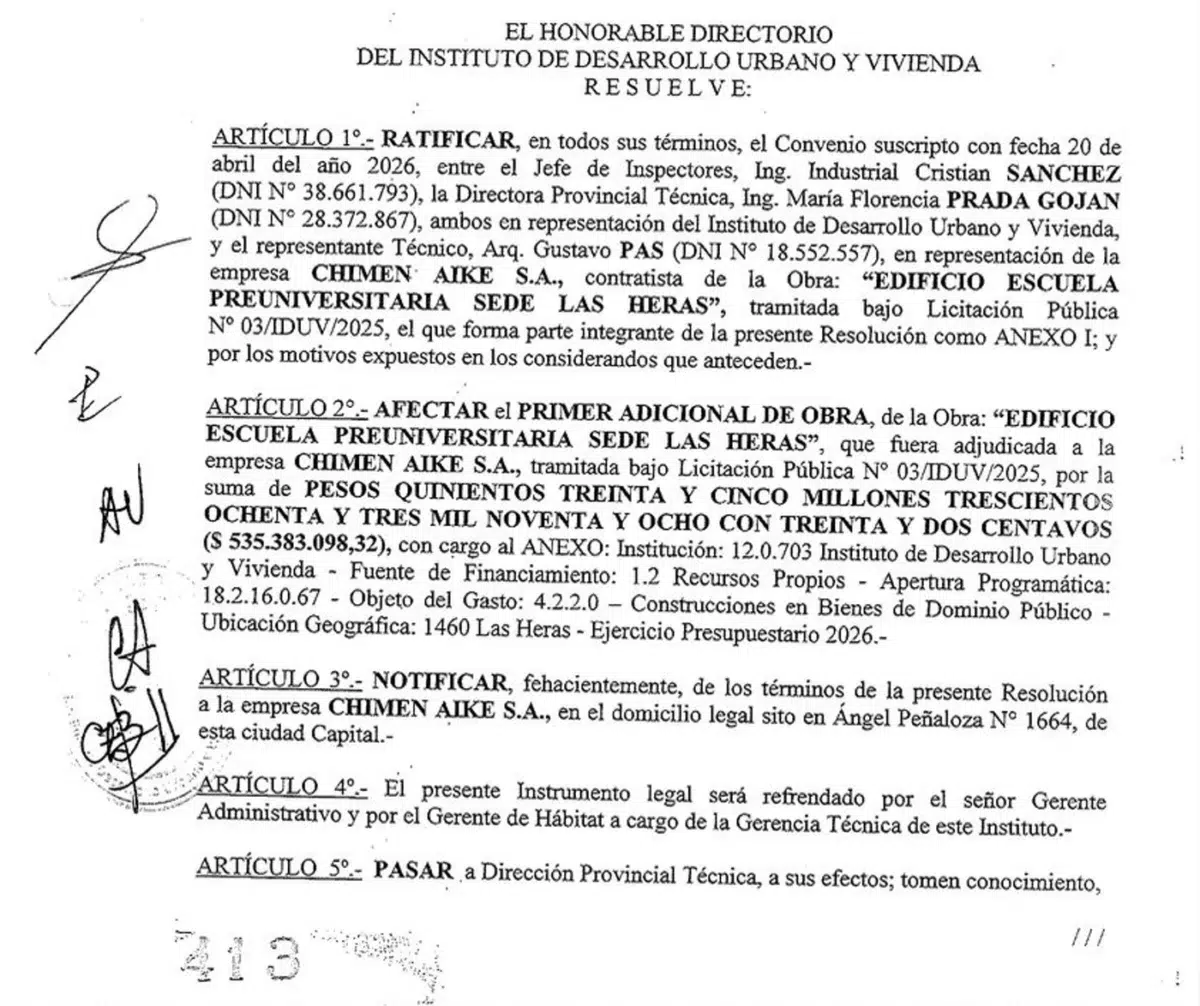 Fraude estructural en el IDUV. Cómo encarecer una obra $535 millones antes de poner los cimientos. El "desequilibrio planificado" del Instituto para beneficiar a Chimen Aike