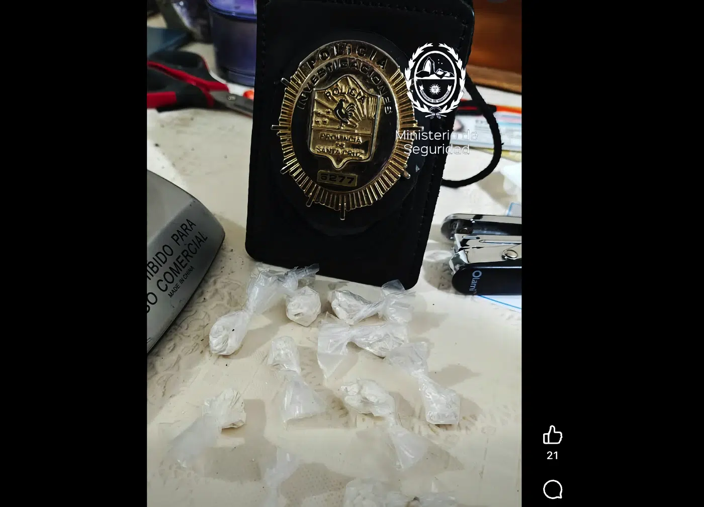 Policía secuestró un kilo de cocaína en El Calafate Policía secuestró un kilo de cocaína en El Calafate