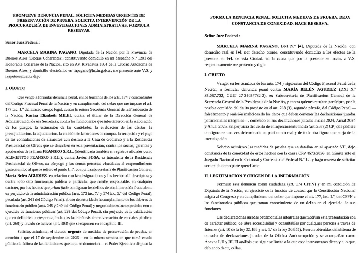 Escándalo en Olivos. Aquí la denuncia a Karina Milei y su entorno por el desvío de toneladas de alimentos hacia un catering privado